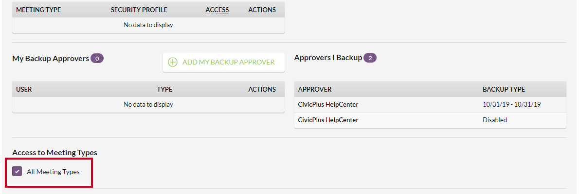 The All Meeting Types checkbox.