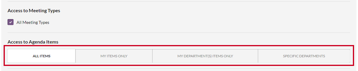 The Access to Agenda Items buttons.