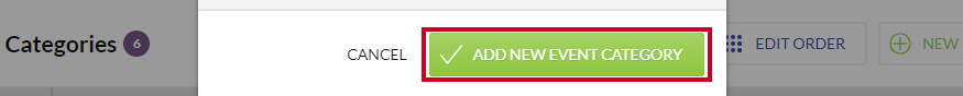 The green, rectangular Add New Event Category button in the lower-right corner of the New Event Category dialog box.