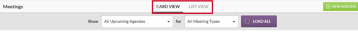 The Card View and List View tabs above the Show and For agenda filters.