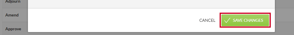 The green, rectangular Save Changes button in the lower-right corner of the Edit Modal Action modal.