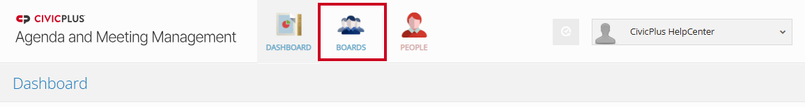 The Boards tab with a three-person icon in the upper-left corner of the Boards and Committees module.