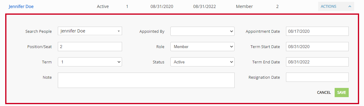 The member roster fields.