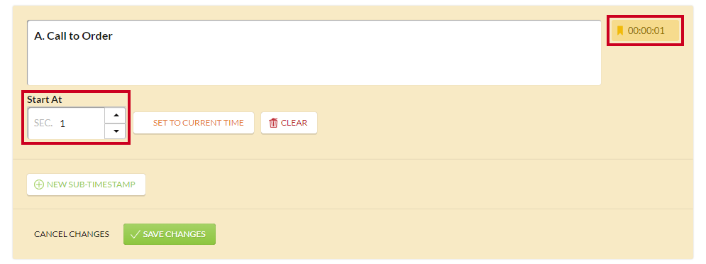 The Start At field and timestamp time updated with an example time.