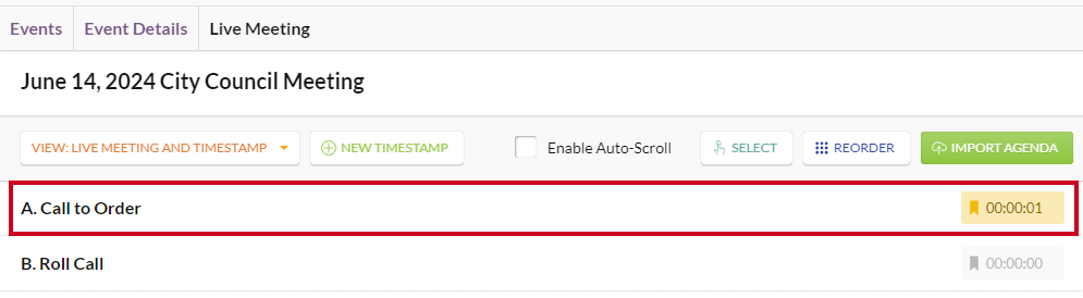 The updated example timestamp in the timestamp list.