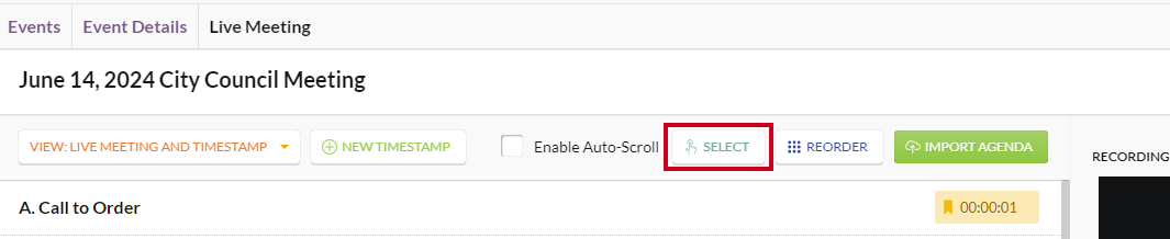 A white, rectangular Select button to the right of the View menu.