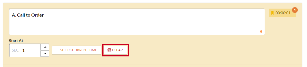 The white, rectangular Clear button which can be clicked to delete an individual timestamp.