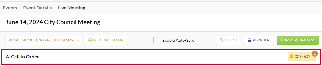 The updated example timestamp in the timestamp list.