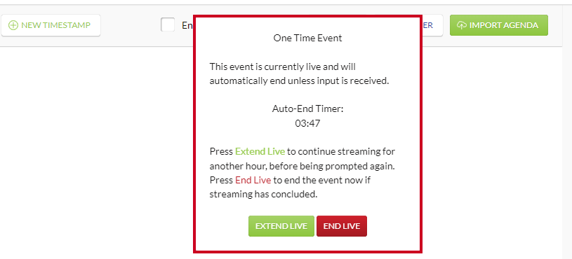 An example Auto-End Event popup.