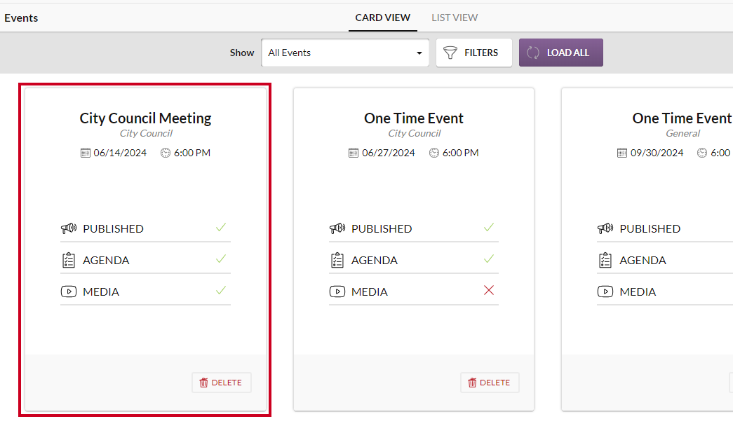 An example event card.