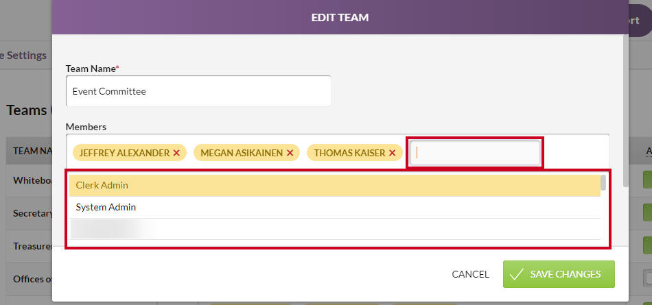 The text box within the Members field and its member dropdown.