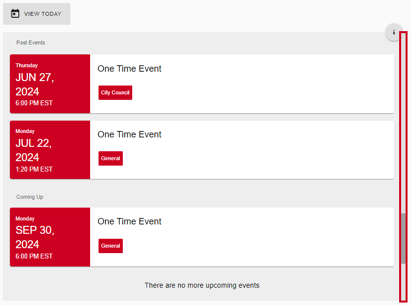 The scrollbar to the right of the Events List.