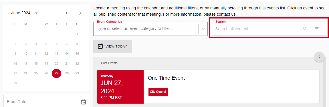The Search field which appears above the Events List.