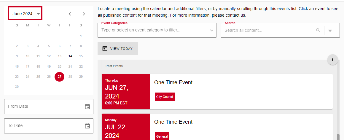 The Mini Calendar Month and Year dropdown button.