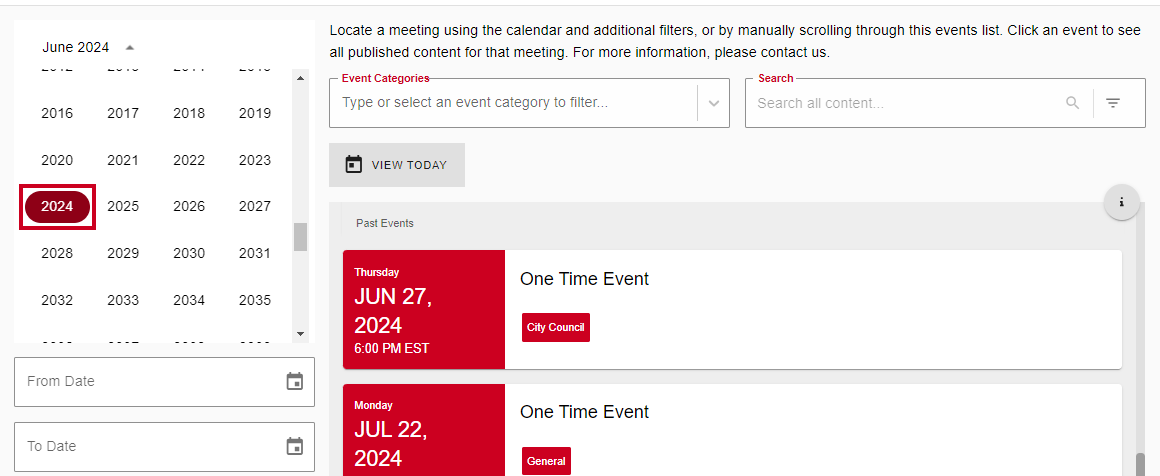 The Mini Calendar Month and Year dropdown Year Picker with an example year highlighted.