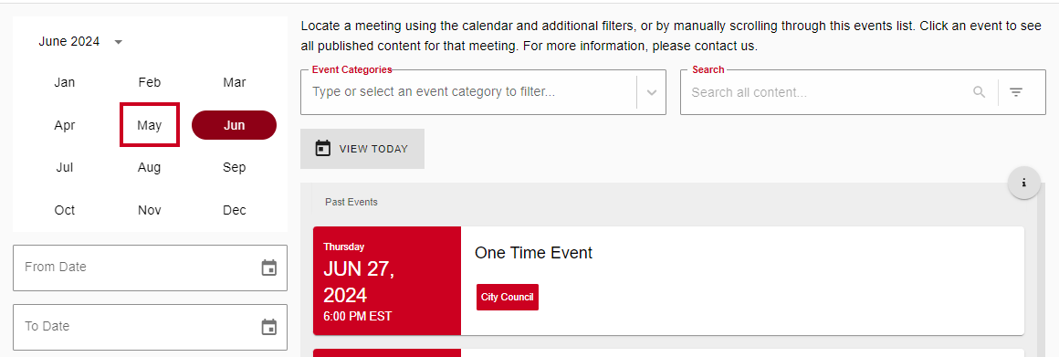 Mini Calendar Month and Year dropdown Month Picker with an example month highlighted.