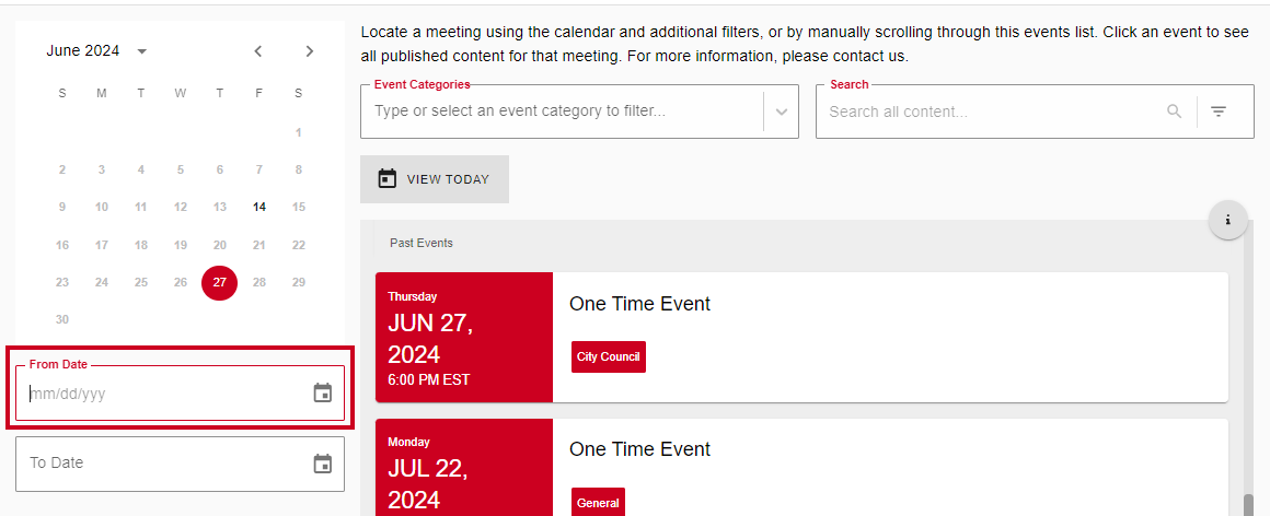 The From Date field which appears below the Mini Calendar dates section.
