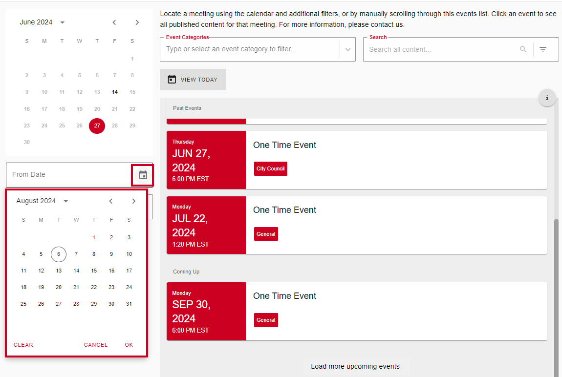 The Mini Calendar From Date field calendar button and dropdown Calendar Picker.