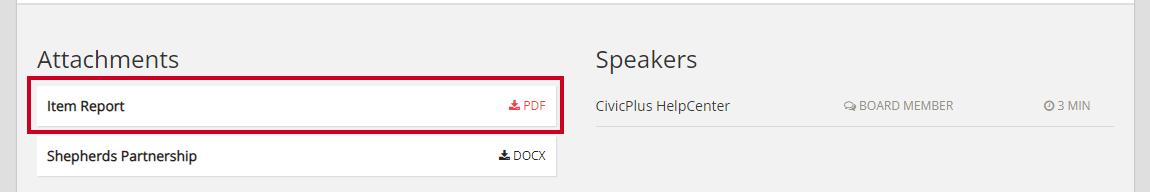 A PDF attachment on an example Item Details page.