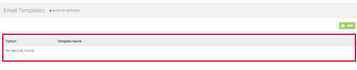The Email Templates list with the example template deleted.