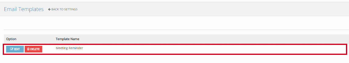 The Email Templates list with the new example template highlighted.