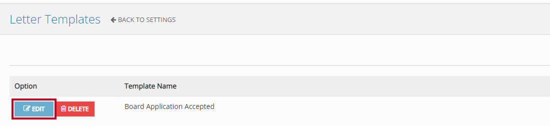 The blue, rectangular Edit button to the left of the example template name.