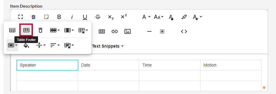 The Table Footer button.