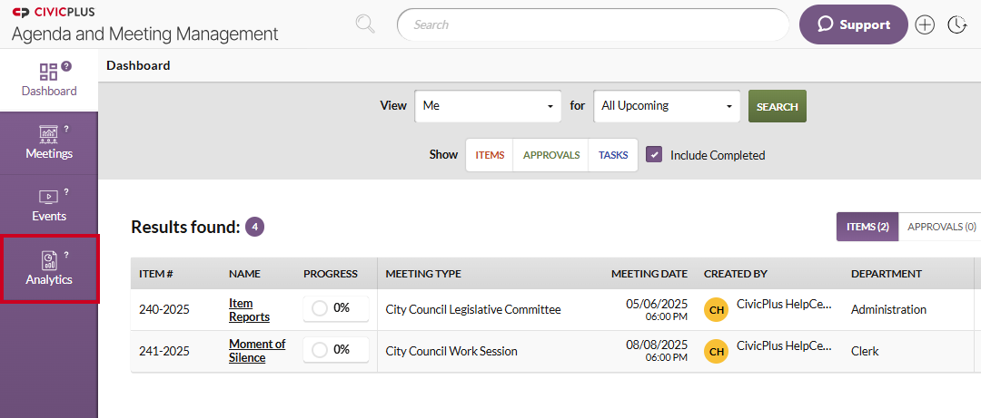 The Analytics module button in the left-hand navigation menu.