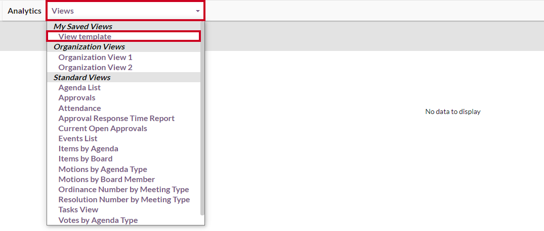 An example custom view in the Views dropdown menu.
