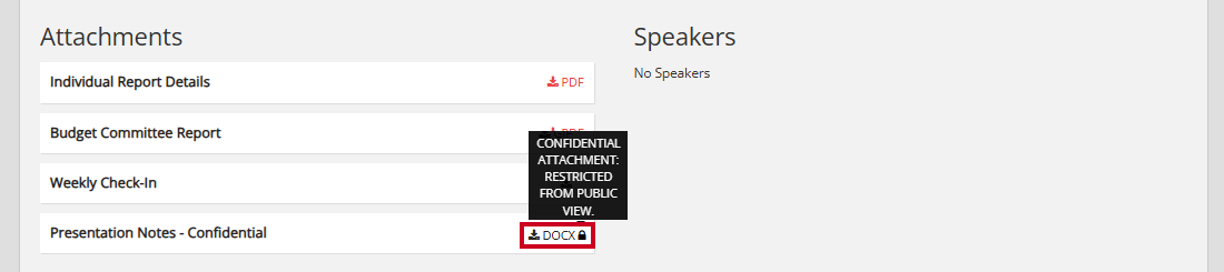 An example confidential attachment on a Board Portal Item Details page.