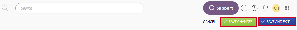 The green, rectangular Save Changes button and blue, rectangular Save and Exit button below the User Menu.