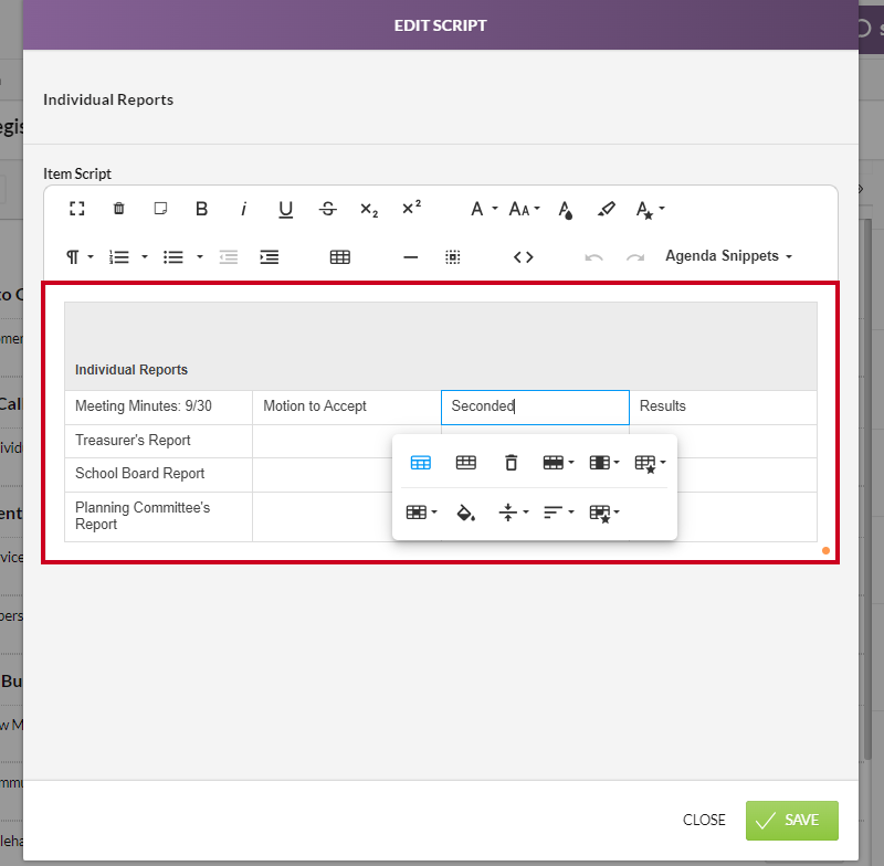 The Item Script Field on an example Edit Script modal.