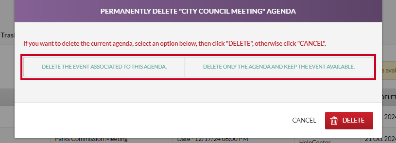 Two deletion options on the Permanently Delete modal.