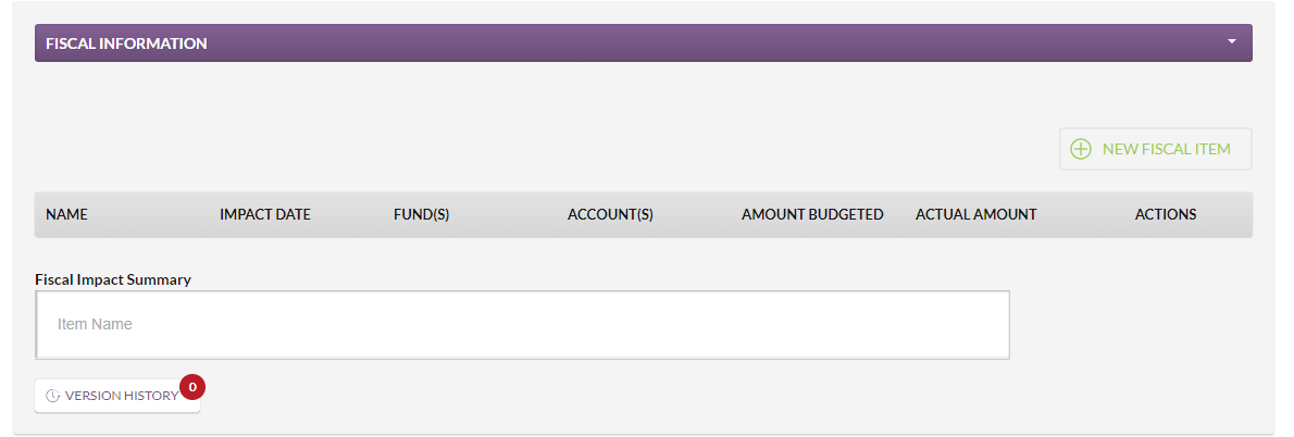 The Fiscal Information section and fields.