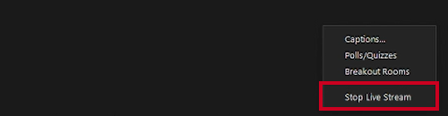 The Stop Live Stream option within the More menu.