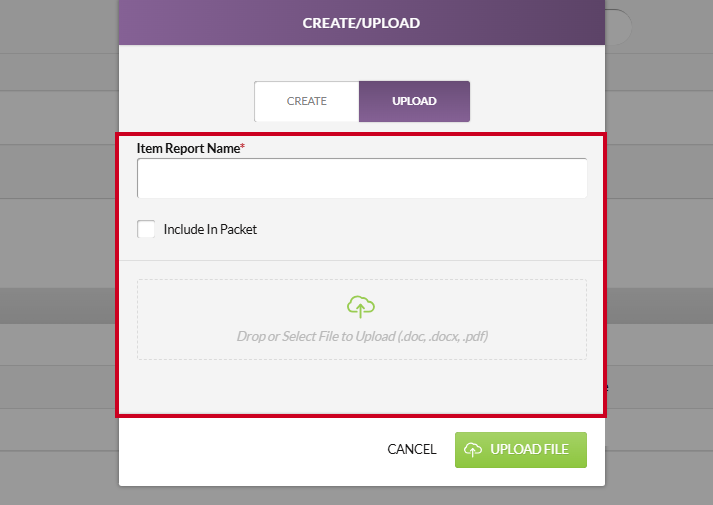 The Upload tab information fields.