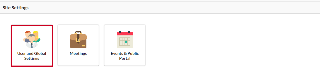 The User and Global Settings tile with a three-person icon on the Site Settings page.