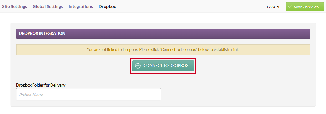 The teal, rectangular Connect to Dropbox button.