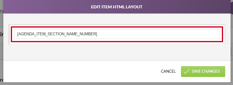 The Edit Layout modal text field.