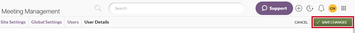 The green, rectangular Save Changes button below the User Menu icon.