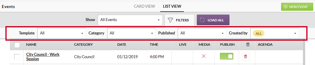 The Filter dropdown menus below the Show menu and Filters button.