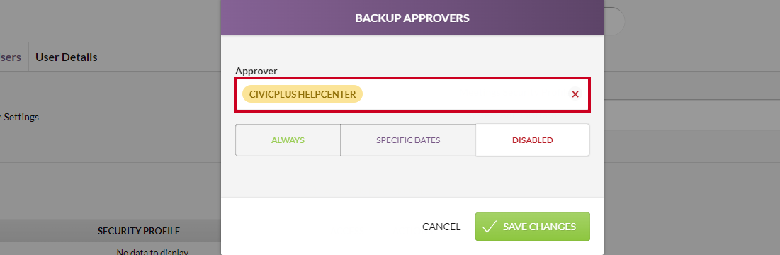 The Approver dropdown.