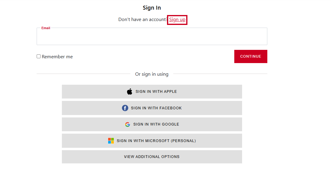 The Sign-up link which appears above the email field.