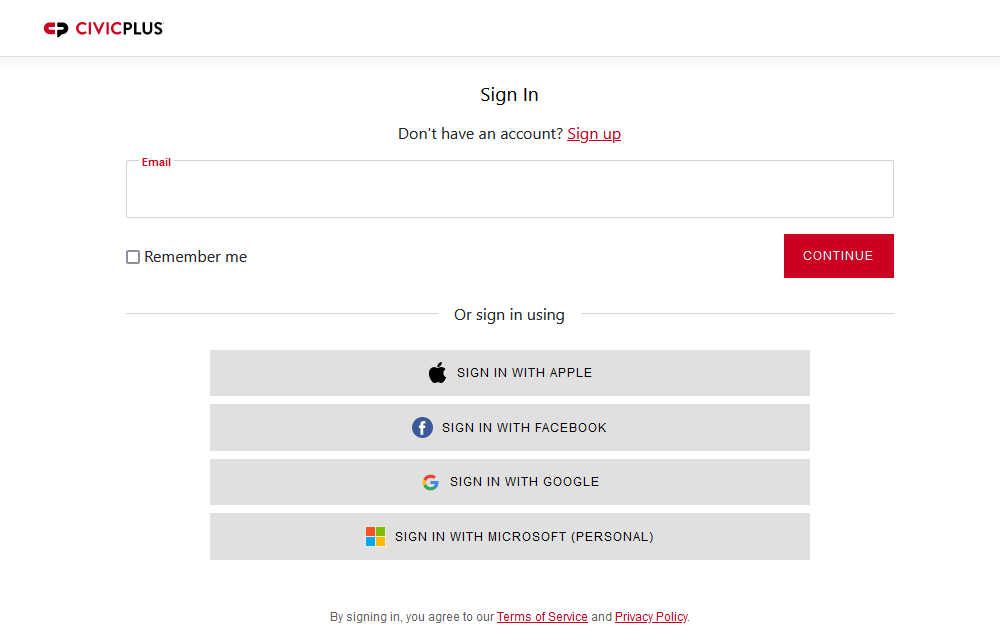 The CivicPlus Single Sign-On sign-in screen.