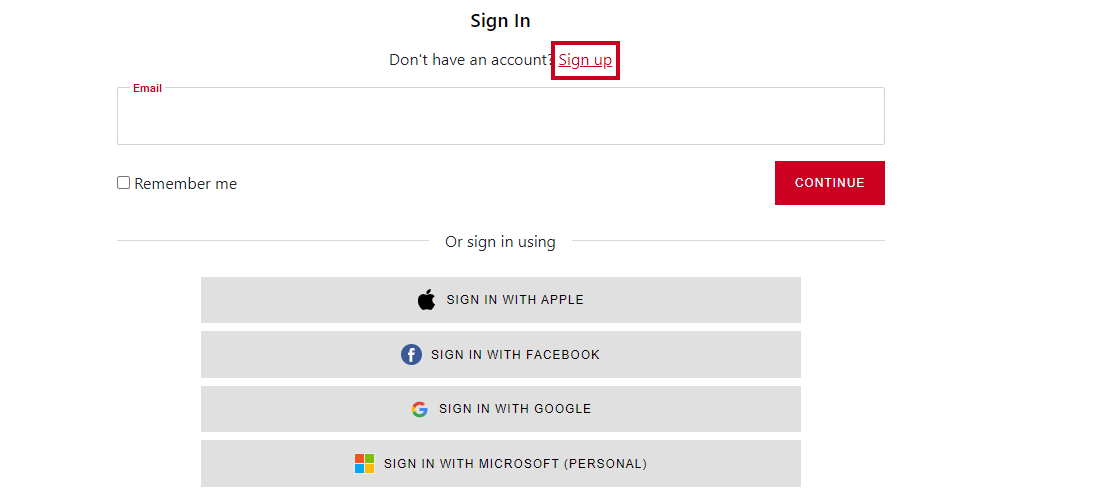 The Sign Up link above the email address field.