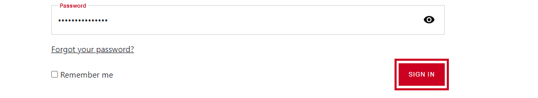 The red, rectangular Sign In button under the Password field.