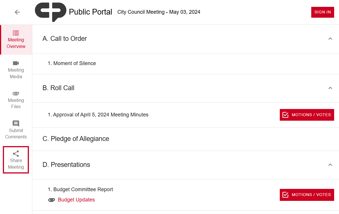 The Share Meeting tab.