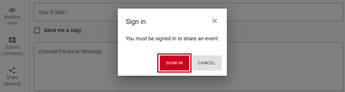The Sign In popup with a red, rectangular Sign In button.