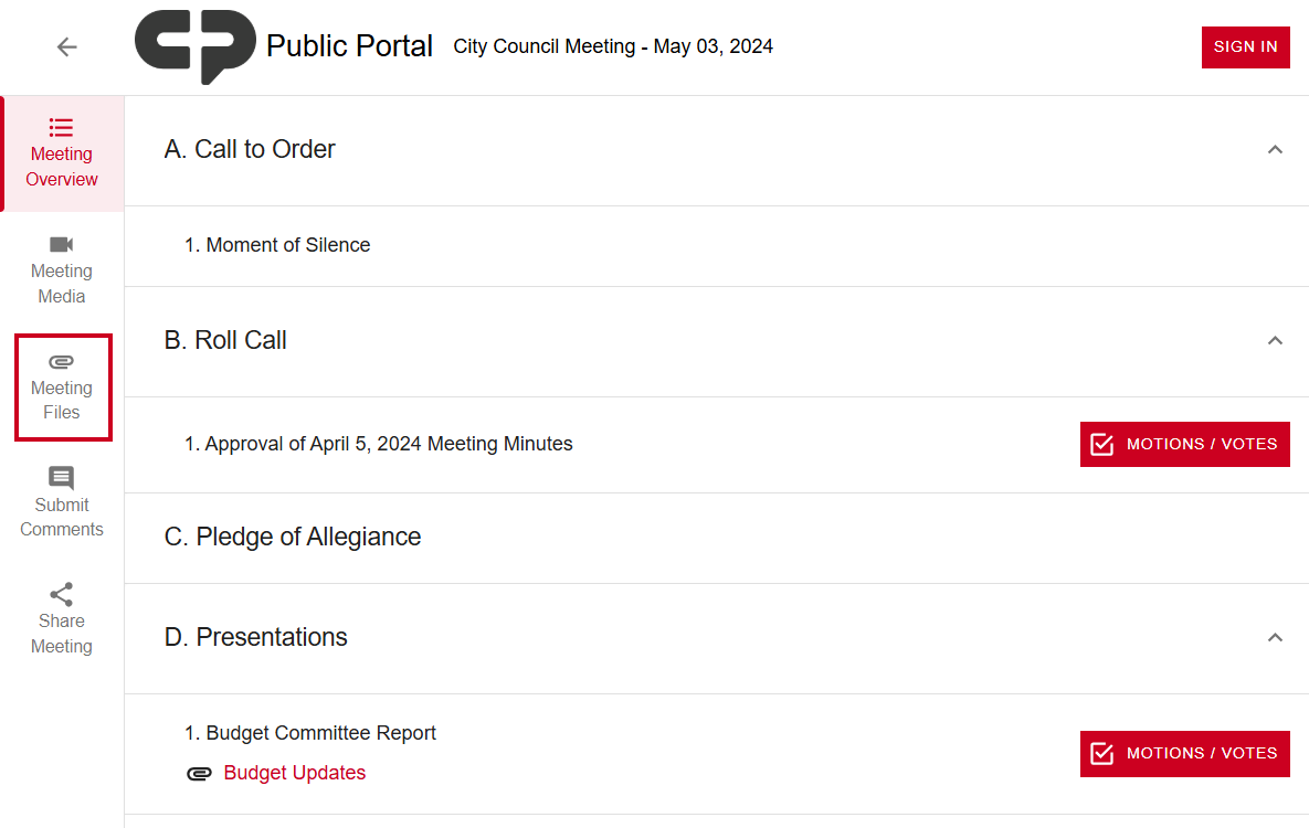 The Meeting Files tab.