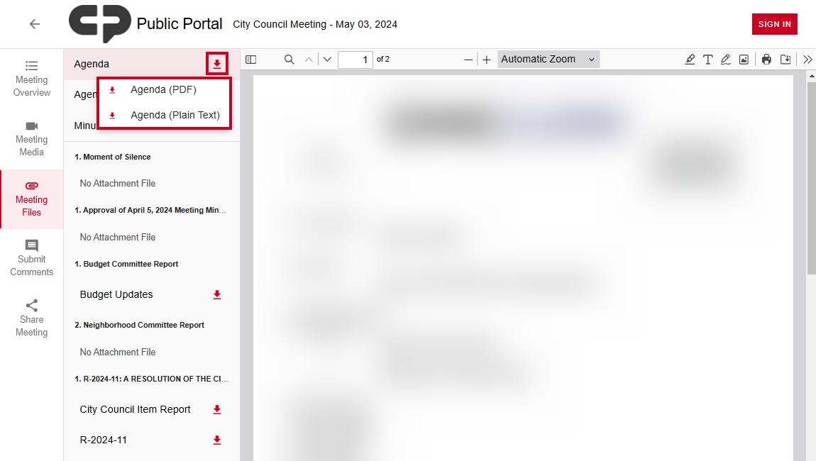 The Download button to the right of an example file name and the PDF and Plain Text download options.